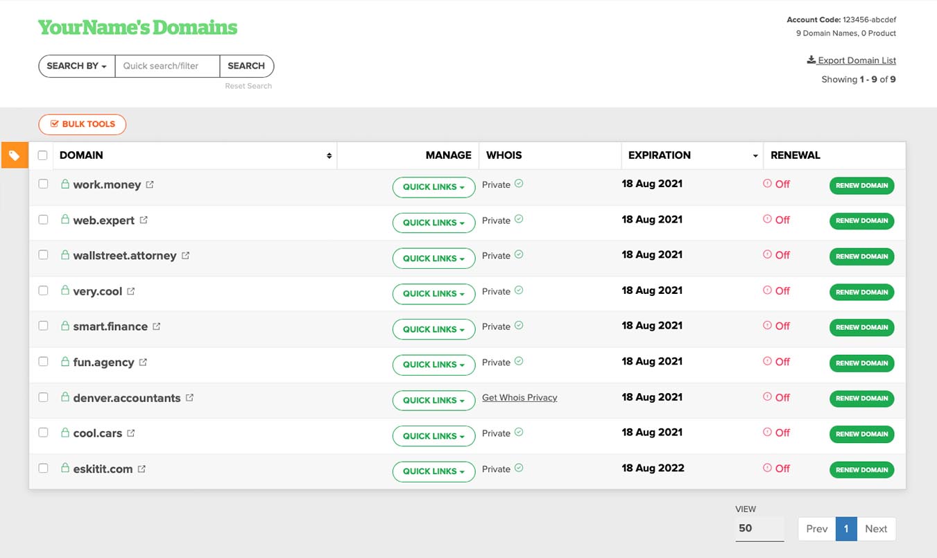 Domain Management Dashboard