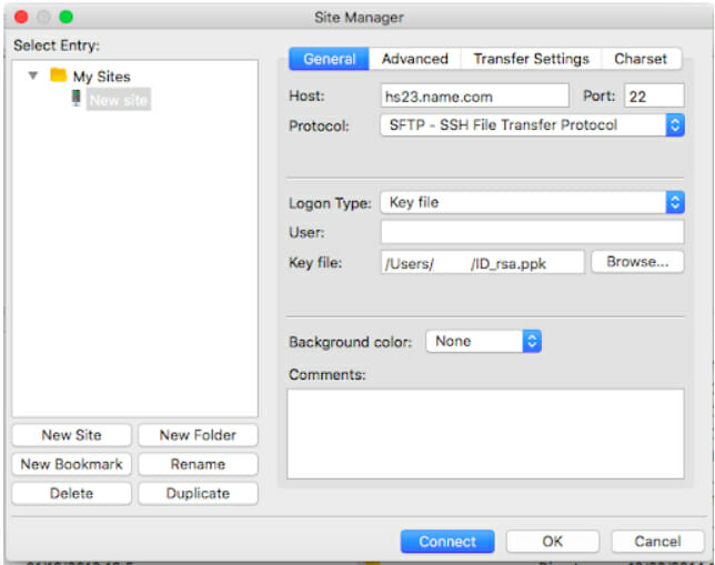 Enter your cPanel username then upload the private key file that you generated.